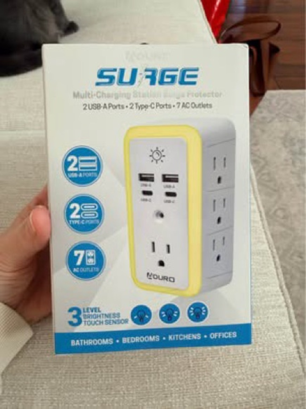 Surge Multi-Charging Power Strip with Night Light - Yellow